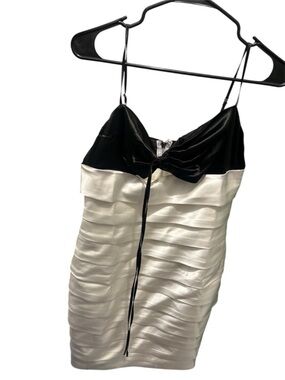 AKIRA Black and White Satin Dress with Spaghetti Straps